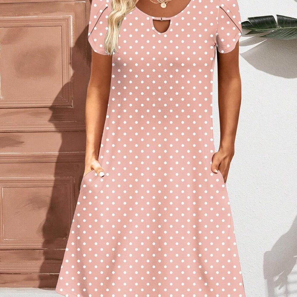 Women's Floral Sundress A-Line Casual Short Sleeve Pockets Summer Dress - Picture 4 of 5
